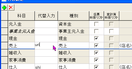 科目設定フォーム代替入力